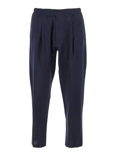 LOW BRAND BLUE PANTS WITH ELASTIC WAIST AND PATCH POCKETS ON THE BACK IN WOOL MAN