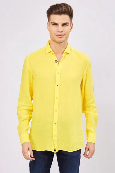 LUCHIANO VISCONTI LEO HIGHLIGHTER YELLOW LINEN SHIRT