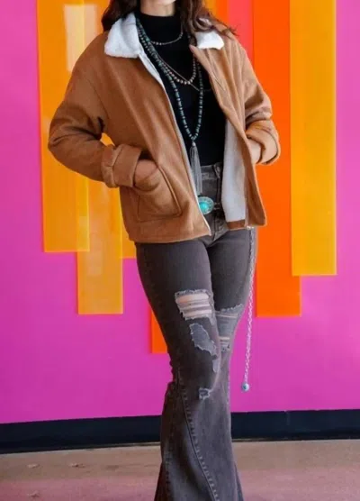 LUCKY & BLESSED CORDUROY FLEECE LINING JACKET IN CARAMEL