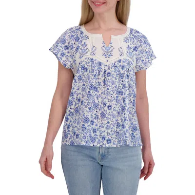 LUCKY BRAND LUCKY BRAND FLORAL LACE TRIM COTTON BABYDOLL TOP