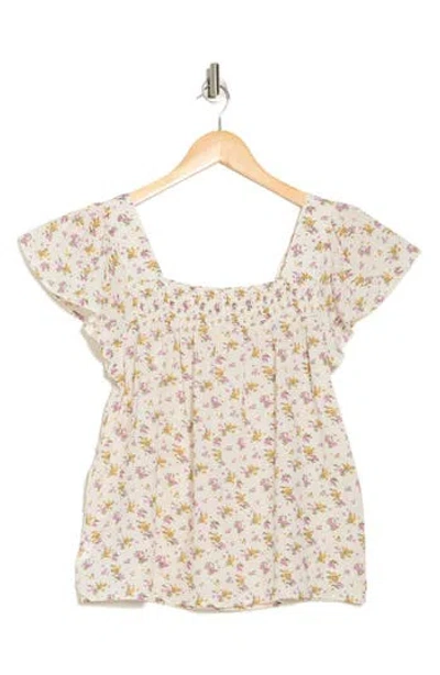 LUCKY BRAND LUCKY BRAND FLORAL SMOCKED TOP
