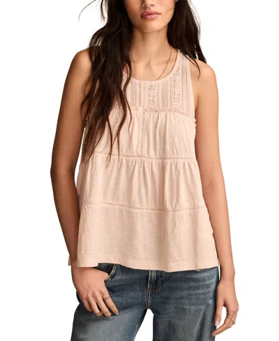 LUCKY BRAND WOMEN'S LACE RUFFLE TIERED TUNIC TOP