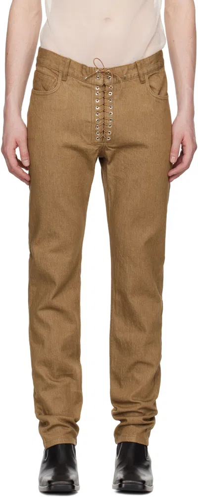 LUDOVIC DE SAINT SERNIN BROWN STRAIGHT LEG LACE-UP JEANS