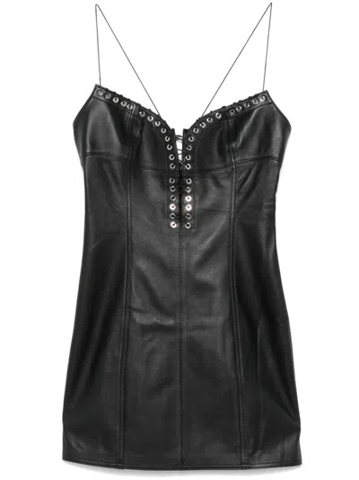 LUDOVIC DE SAINT SERNIN CLEAVAGE LEATHER MINI DRESS