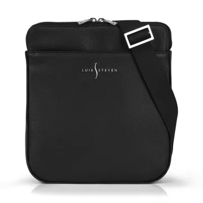 LUIS STEVEN MEN'S SPORTY MESSENGER - BLACK PEBBLE LEATHER
