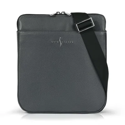 LUIS STEVEN MEN'S SPORTY MESSENGER - GREY PEBBLE LEATHER