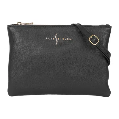 LUIS STEVEN WOMEN'S CROSSBODY POUCH- BLACK PEBBLE LEATHER