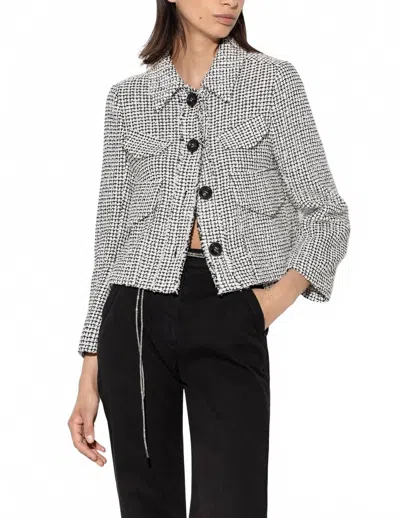 LUISA CERANO TWEED BOUCLÉ CROPPED JACKET IN BLACK/WHITE