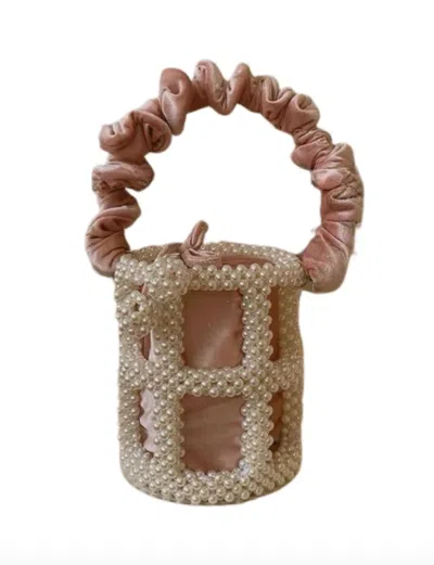 LULA-RU WOMEN'S ORANGE VELVET & PEARL BAG - PALE PINK