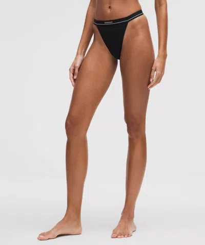 LULULEMON STRETCH COTTON RIBBED LOGO HIGH-RISE THONG UNDERWEAR