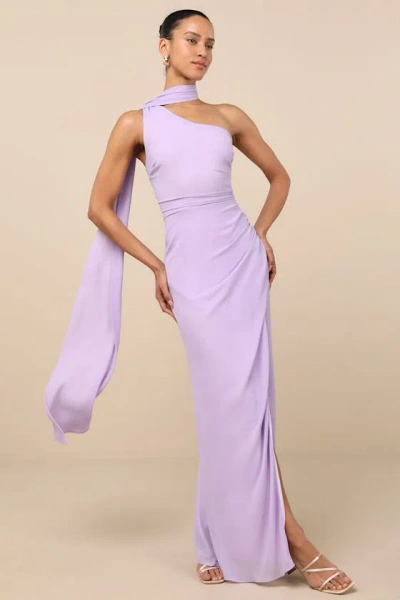 LULUS ADELINE LAVENDER ONE-SHOULDER SCARF MAXI DRESS