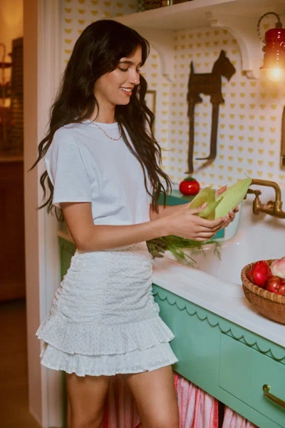 LULUS BRYONY WHITE DITSY FLORAL TIERED MINI SKIRT