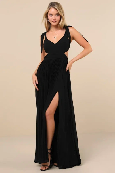 LULUS CELEBRATORY ALLURE BLACK PLEATED BACKLESS MAXI DRESS