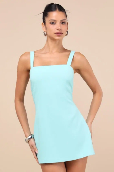 LULUS CHAYAN AQUA BLUE SLEEVELESS SKORT ROMPER