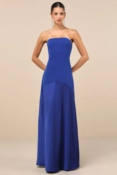 LULUS COMPELLING STYLE ROYAL BLUE STRAPLESS A-LINE MAXI DRESS