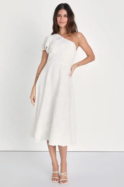 LULUS CONFIDENTLY YOURS WHITE TEXTURED ONE-SHOULDER MIDI DRESS