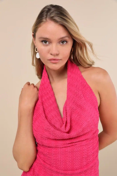 LULUS COVE FUCHSIA TEXTURED COWL HALTER TOP