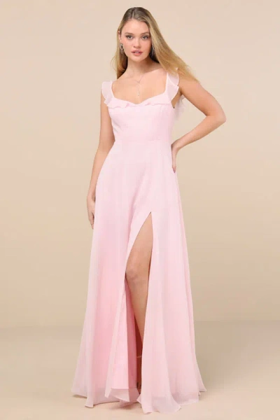 LULUS DREAMY ADMIRATION LIGHT PINK RUFFLED MAXI DRESS