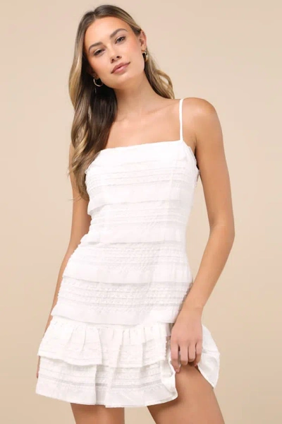 LULUS EMELE WHITE TEXTURED TIERED MINI DRESS