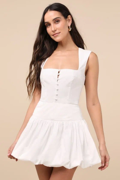 LULUS EVYNNE WHITE POPLIN BUBBLE-HEM MINI SKIRT