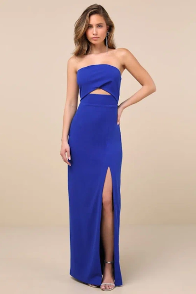 LULUS EXTRAVAGANT PERSONA BLUE STRAPLESS CUTOUT COLUMN MAXI DRESS