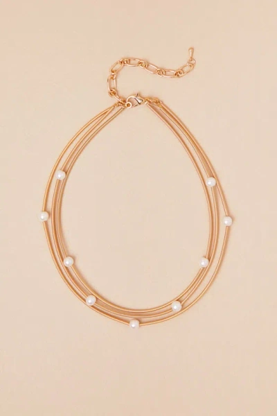 LULUS FABULOUS ELEGANCE GOLD PEARL LAYERED NECKLACE