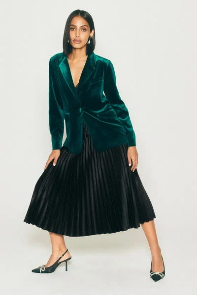 LULUS FASHIONABLE BABE BLACK SATIN PLEATED MIDI SKIRT