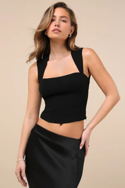 LULUS FLIRTATIOUS CHARISMA BLACK HEART CUTOUT SLEEVELESS CROP TOP