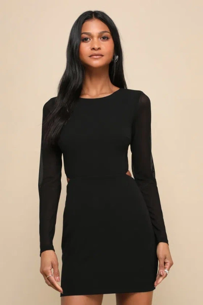LULUS GARDEN BLISS BLACK LONG SLEEVE CUTOUT BODYCON MINI DRESS