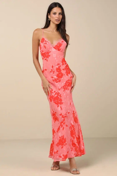 LULUS ILARIA PINK FLORAL BURNOUT MAXI DRESS