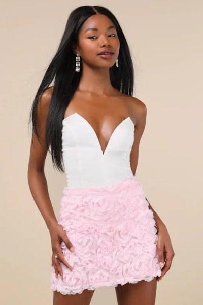 LULUS IMMACULATE CHARM PINK 3D FLORAL BODYCON MINI SKIRT
