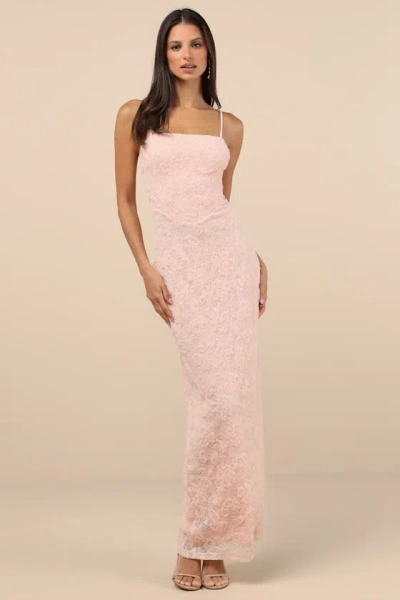 LULUS JONI LIGHT PINK 3D APPLIQUE LACE MAXI DRESS