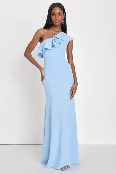 LULUS LAST FOREVER POWDER BLUE ONE-SHOULDER RUFFLE MAXI DRESS
