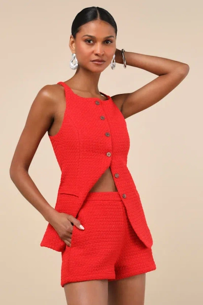 LULUS MARIETTE RED TAILORED KNIT SHORTS