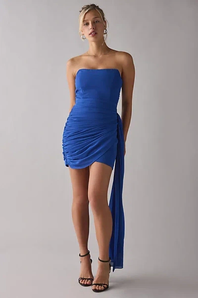 LULUS MIKAELA ASYMMETRIC DRAPED CHIFFON STRAPLESS MINI DRESS IN BLUE, WOMEN'S AT URBAN OUTFITTERS