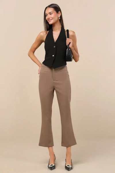 LULUS NALINI LIGHT BROWN CROPPED FLARE TROUSER PANTS