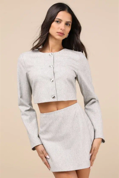 LULUS PREPPY PURSUIT HEATHER GREY TWO-PIECE LONG SLEEVE MINI DRESS