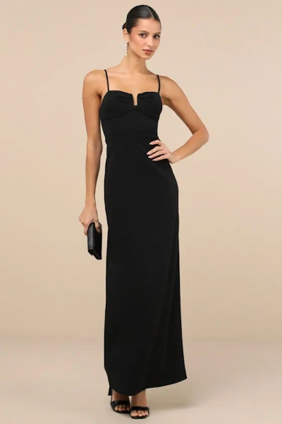 LULUS ROMANTIC EXISTENCE BLACK COLUMN MAXI DRESS