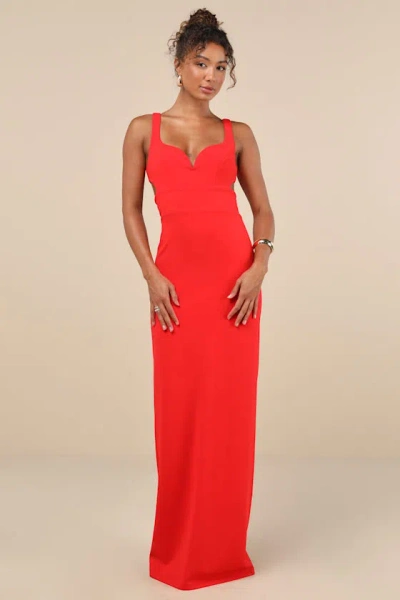 LULUS SIMPLY DESIRABLE RED SLEEVELESS CUTOUT COLUMN MAXI DRESS