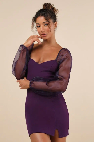 LULUS SOPHISTICATED AURA PURPLE LONG SLEEVE BODYCON MINI DRESS
