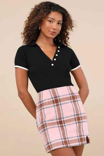 LULUS SPENCE PINK PLAID MINI SKIRT