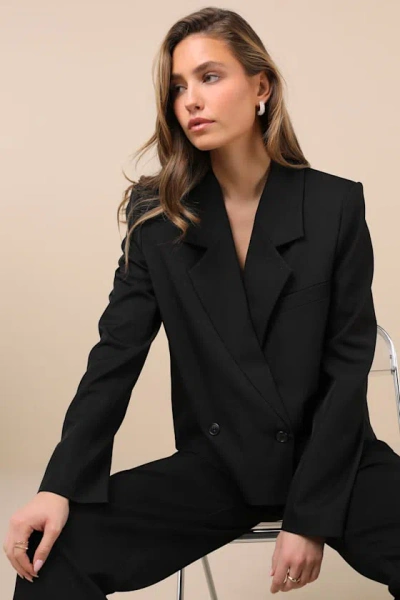 LULUS SUAVE PRESENCE BLACK CROPPED BLAZER