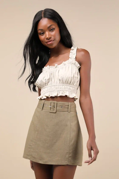 LULUS TRENDSETTING OPTION OLIVE GREEN BELTED HIGH-RISE MINI SKIRT