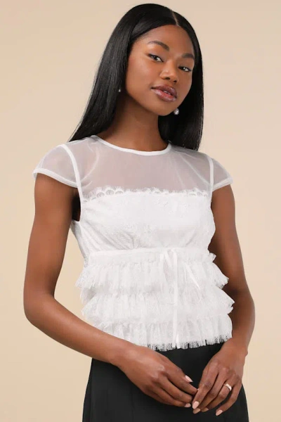 LULUS WHIMSICAL DARLING WHITE LACE TOP