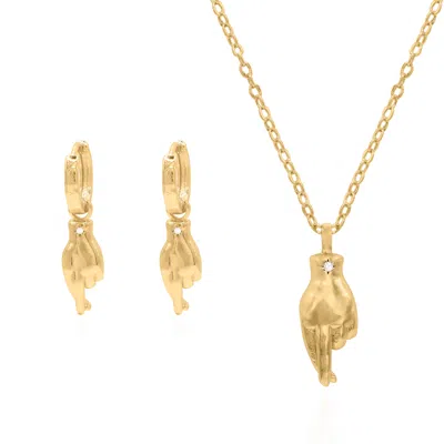LUNA CHARLES WOMEN'S FINGERS CROSSED GIFT SET - EARRINGS & NECKLACE - GOLD PLATED