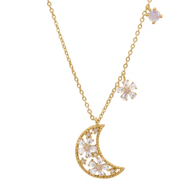 LUNA CHARLES WOMEN'S FLORA FLOWER MOON PENDANT NECKLACE - GOLD PLATED