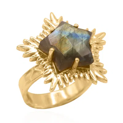 LUNA CHARLES WOMEN'S GOLD / GREEN GIGI LABRADORITE SPIKY STAR RING