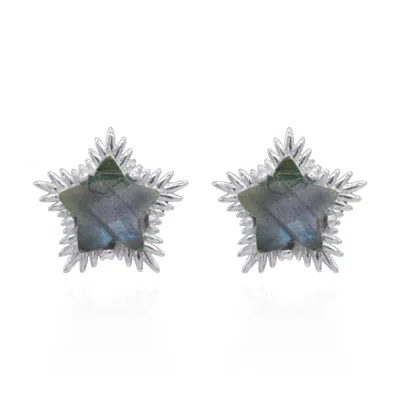 LUNA CHARLES WOMEN'S GREEN / SILVER FELICITY LABRADORITE SPIKY STAR STUD EARRINGS