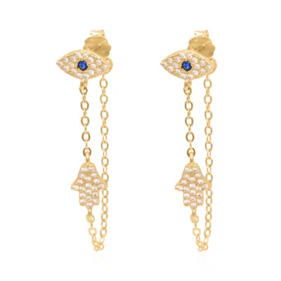 LUNA CHARLES WOMEN'S IRIS EVIL EYE CHAIN DROP EARRINGS GOLD PLATED