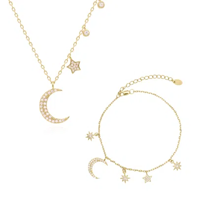 LUNA CHARLES WOMEN'S MOON & STAR CHARM GIFT SET - NECKLACE & BRACELET - GOLD PLATED